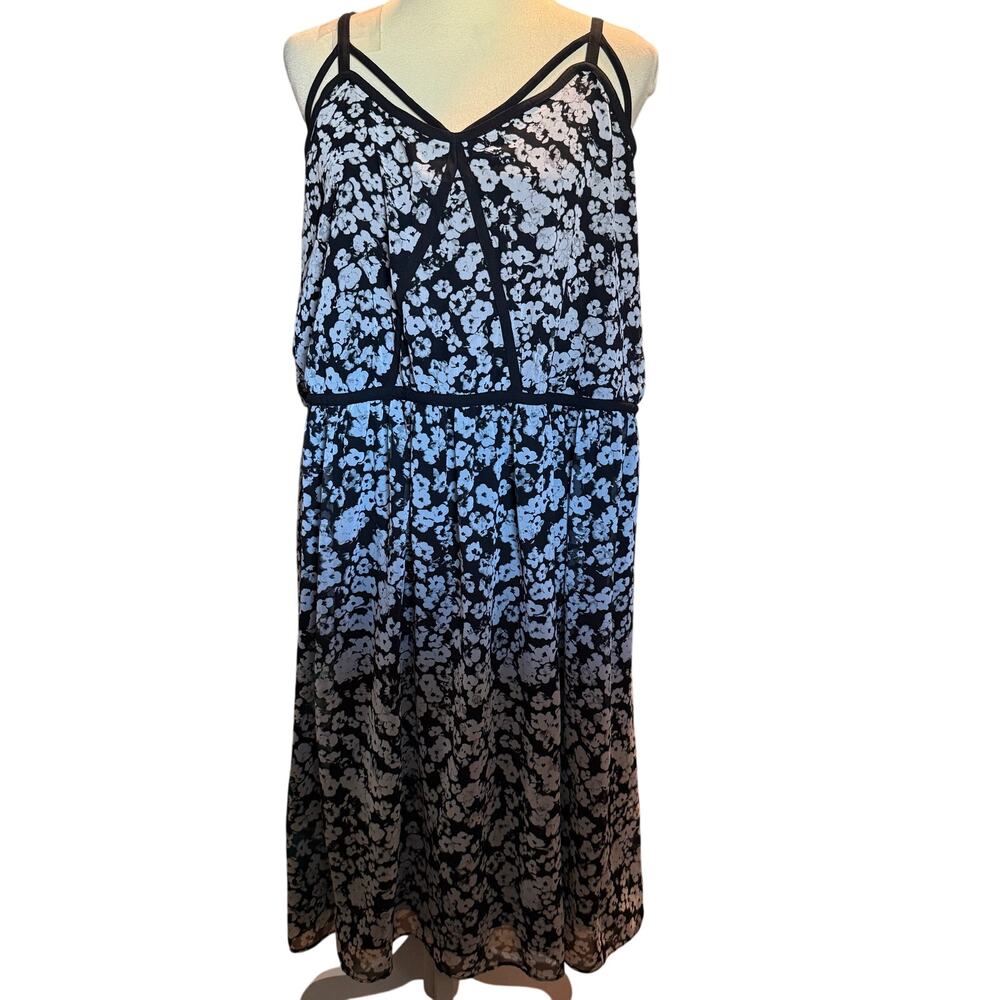 Lane Bryant Black & White Floral Chiffon Midi Dress, Plus Size 22/24